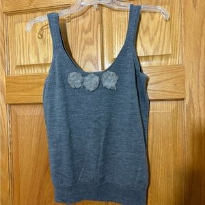 J. Crew gray merino wool sweater tank with three rosettes